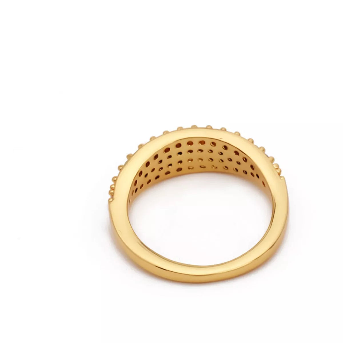 18K gold-plated copper ring with round zircon gemstone, stylish jewelry piece from Plush Fashion Hub.