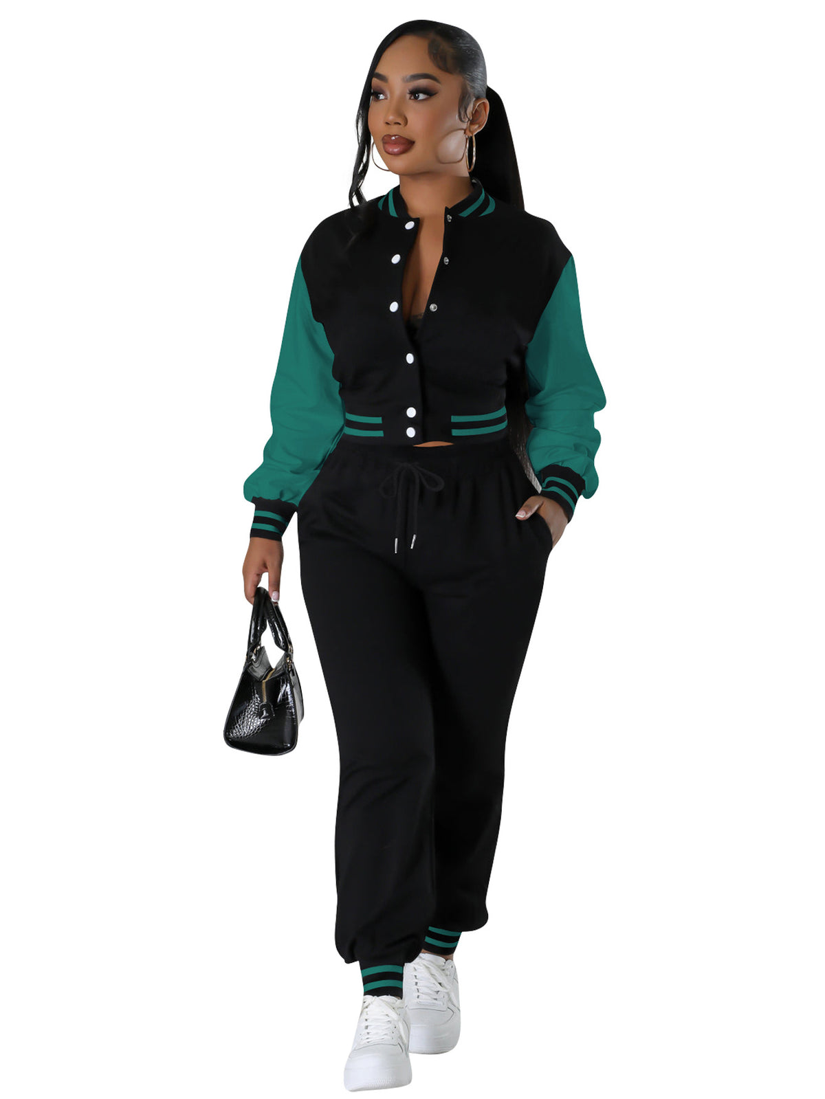 Modern spliced buckle two-piece set by Plush Fashion Hub featuring stylish design and coordinated matching top and bottom.