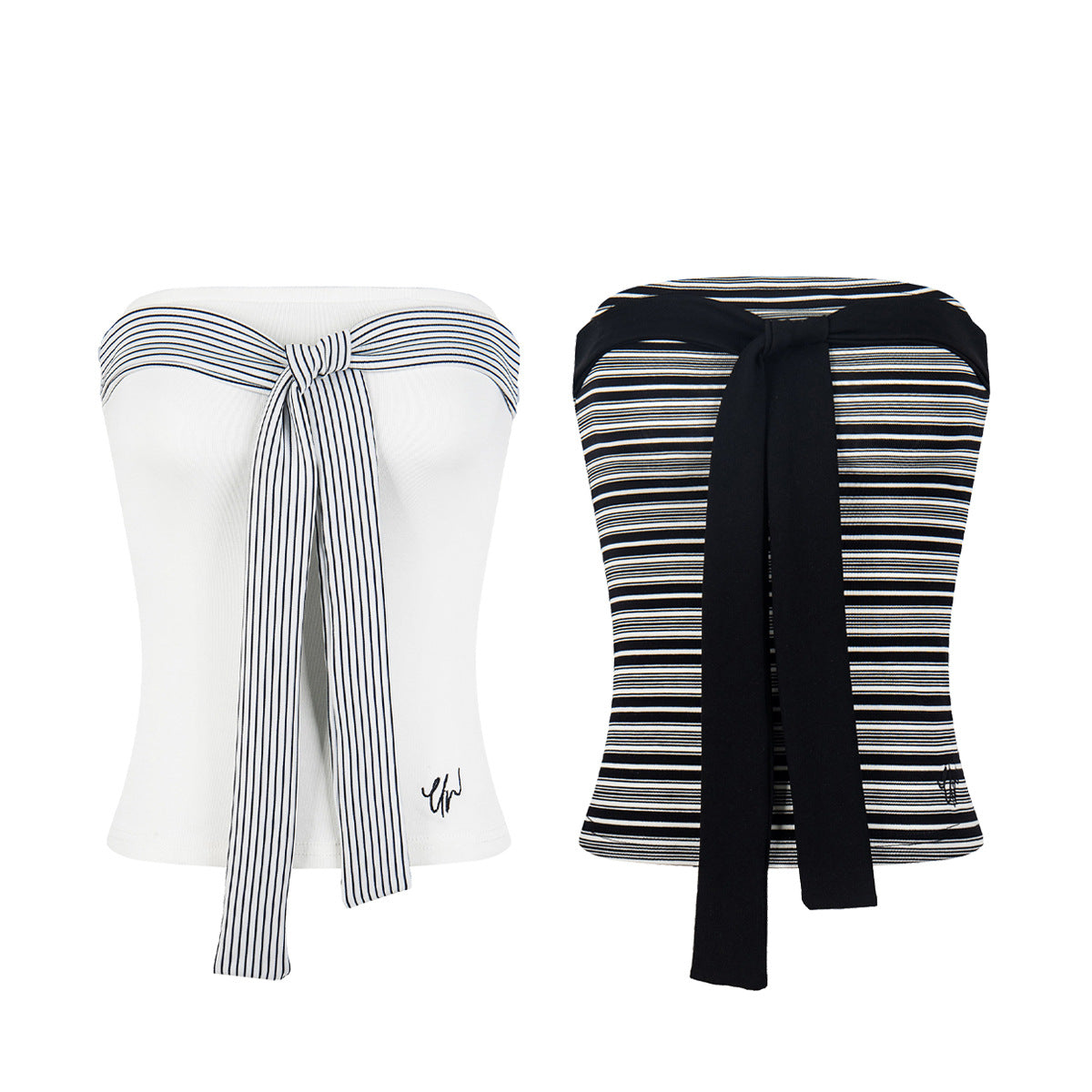 Fitted embroidered knit tank top for women, slim-fitting bow crop top from eprolo featuring a stylish design and sleeveless cut.
