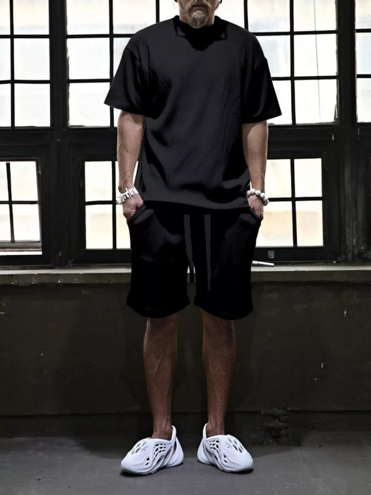 Men's plus size short sleeve top and shorts set by Plush Fashion Hub, casual summer outfit with comfortable fabric and relaxed fit.