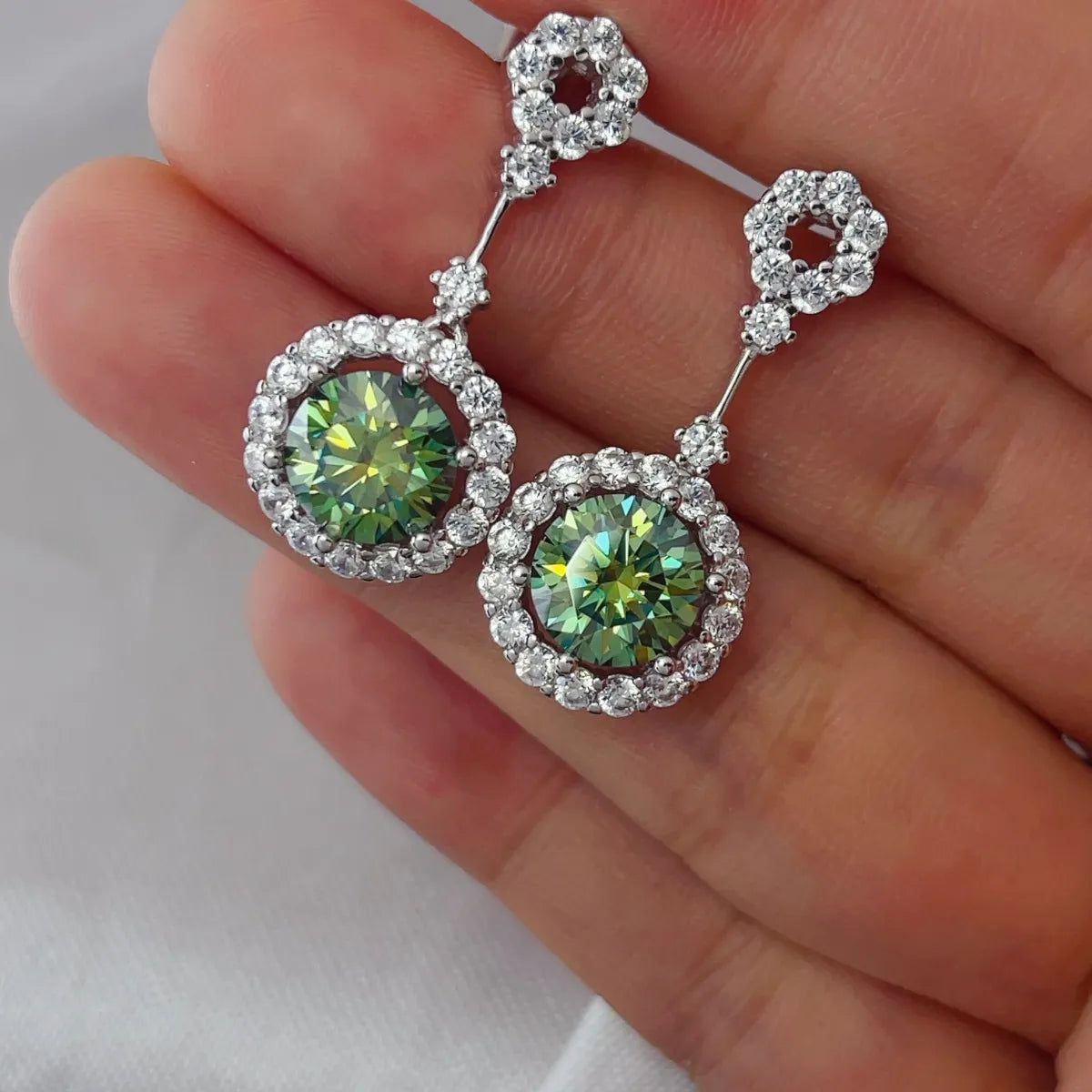 Plush Fashion Hub 4 Carat Crystal Drop Dangle Earrings with round halo design, sparkling jewelry with elegant, shimmering crystals.