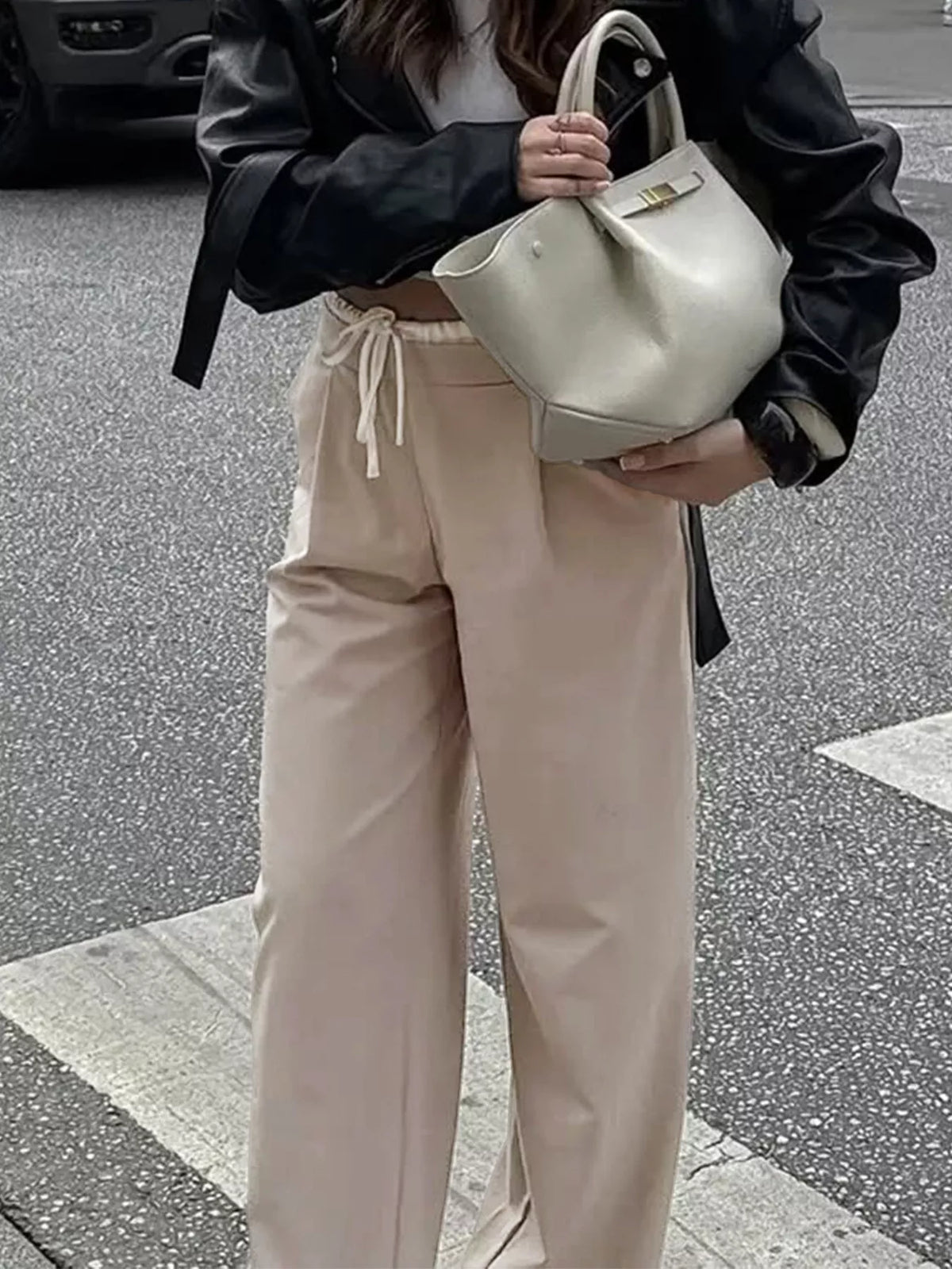 Plush Fashion Hub wide-leg pants with drawstring waist, soft plush fabric and relaxed fit for comfortable casual wear.