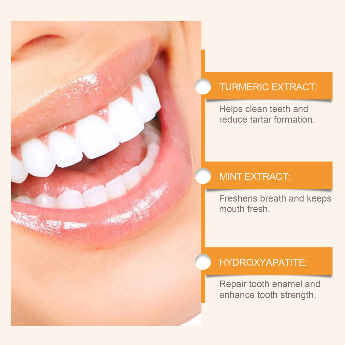 eprolo Oralhoe white turmeric tooth cleaning powder for yellow teeth stains and mouth odor, designed for natural oral care and freshening.