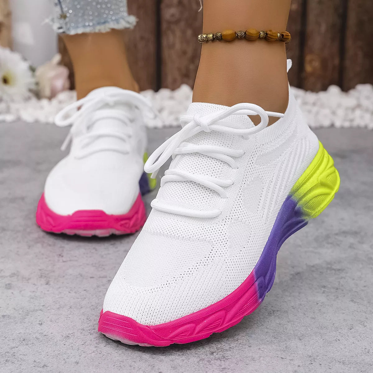 Plush Fashion Hub lace-up round toe sneakers with stylish design and comfortable fit, perfect for casual wear.
