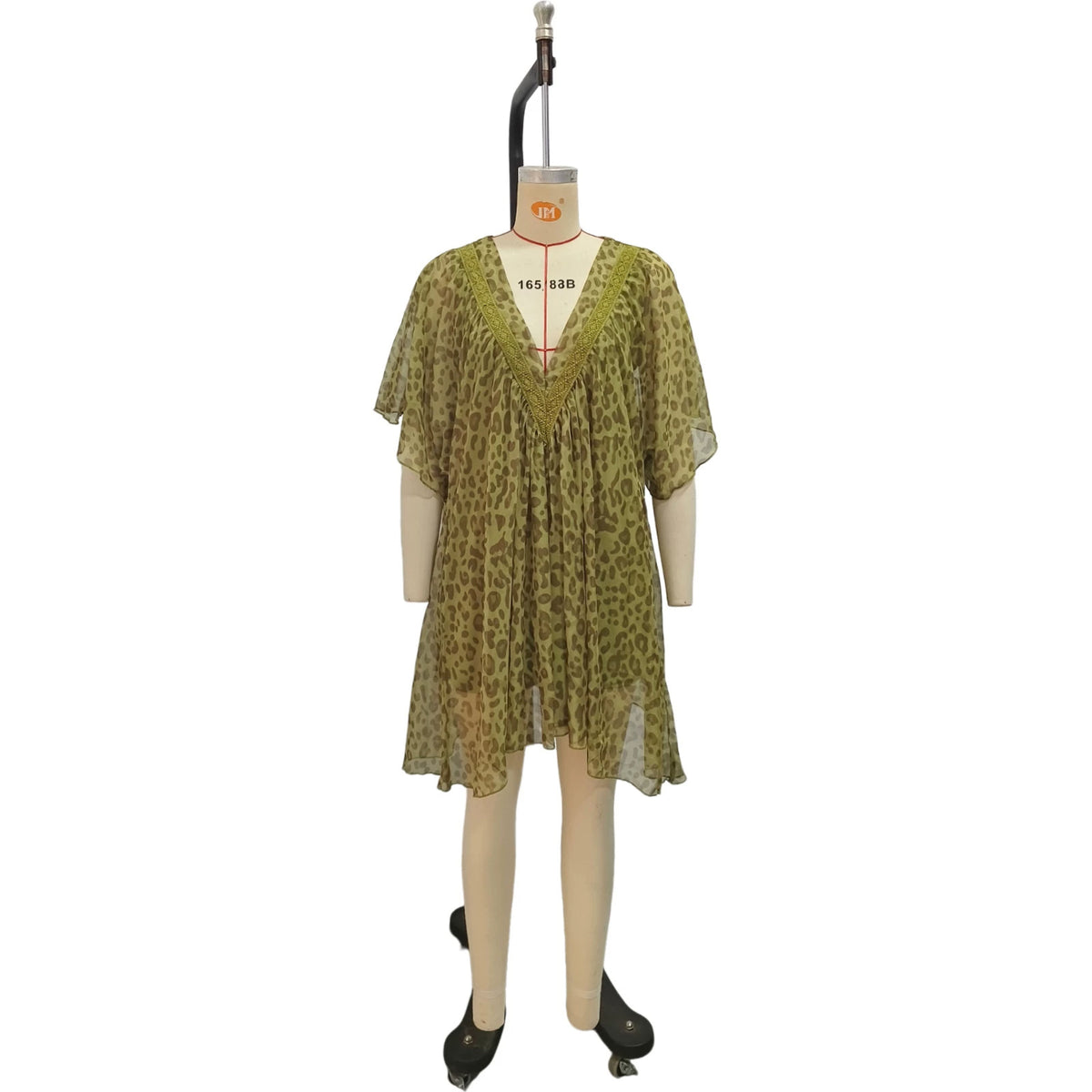 Eprolo V-neck chiffon dress with leopard print, beach cover-up, and beach skirt for vacation, flowing and lightweight fabric.