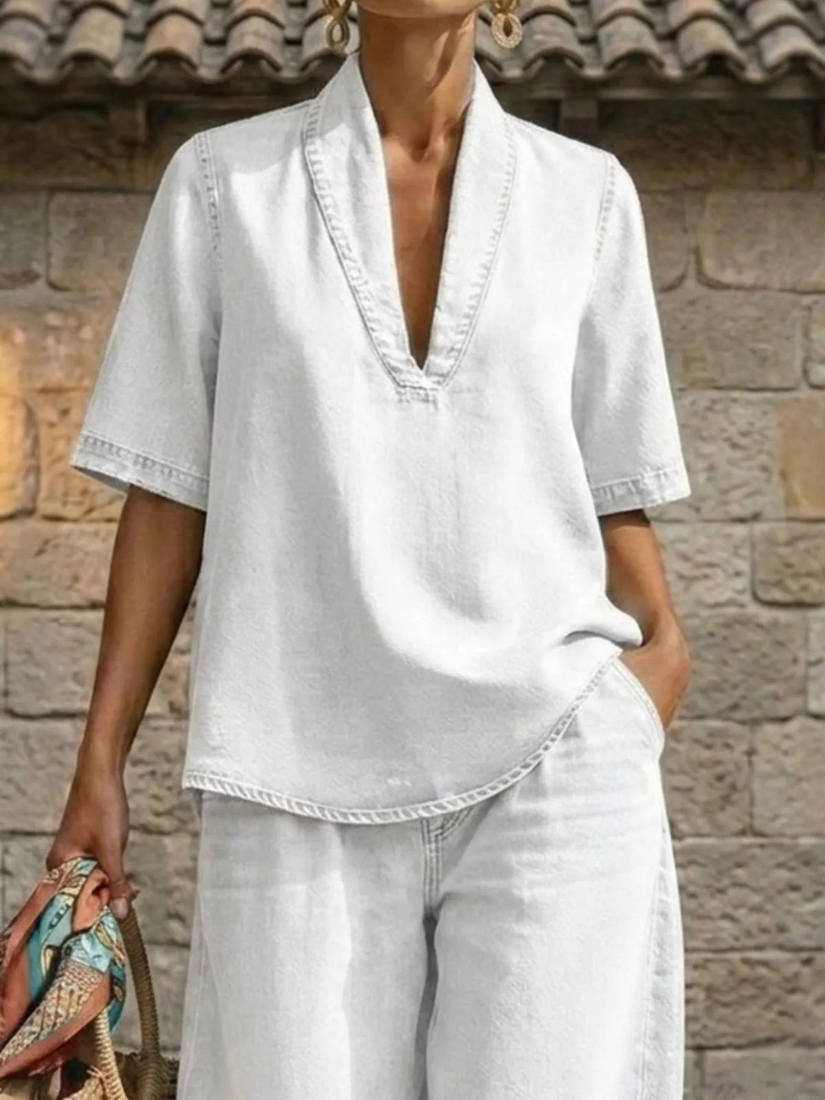 Plus size women's half sleeve top and wide-leg pants set by Plush Fashion Hub, featuring a stylish dress with comfortable fit.