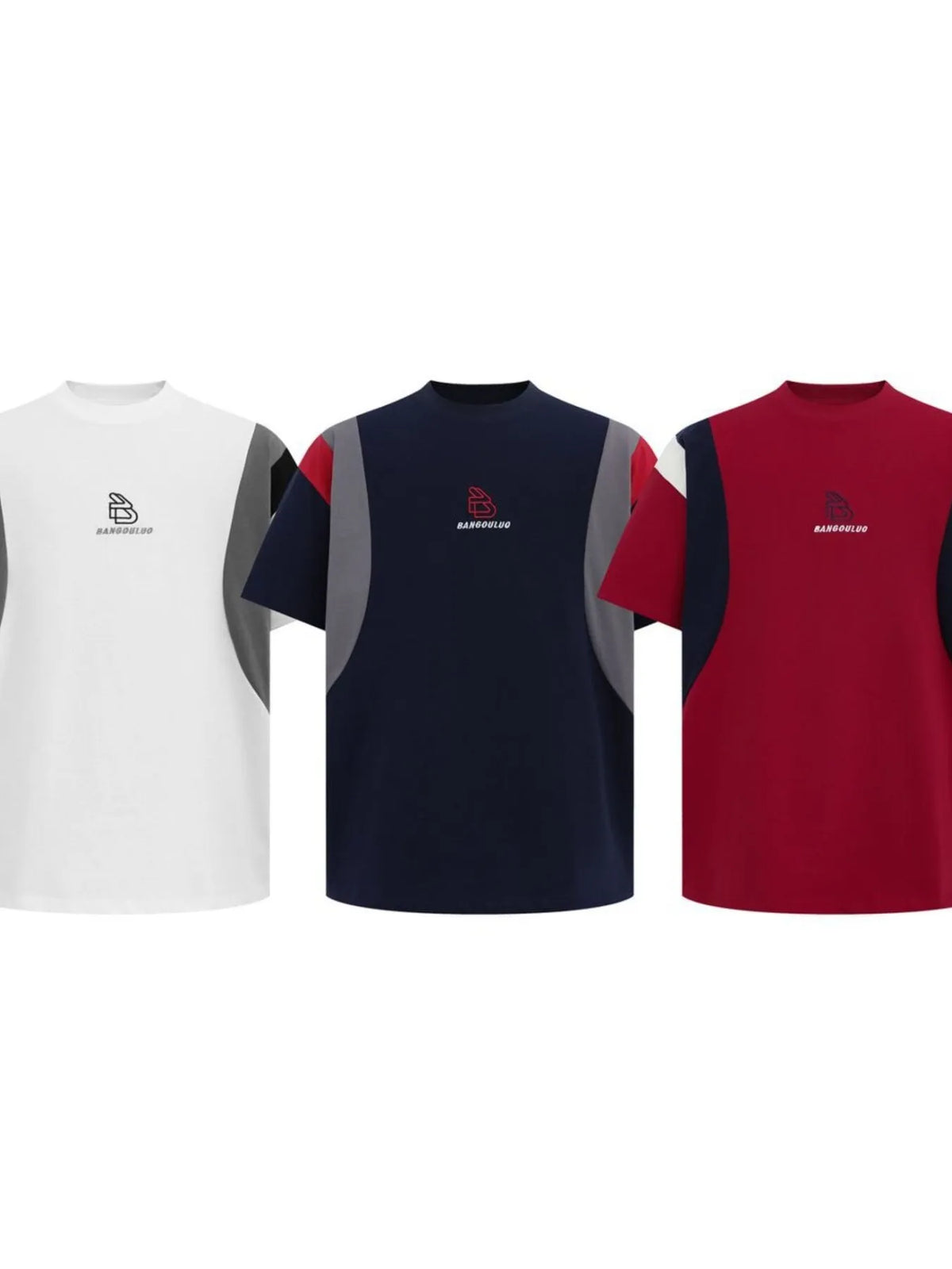 Men's color block round neck T-shirt from Trendsi, featuring a casual fit with vibrant color panels and short sleeves.