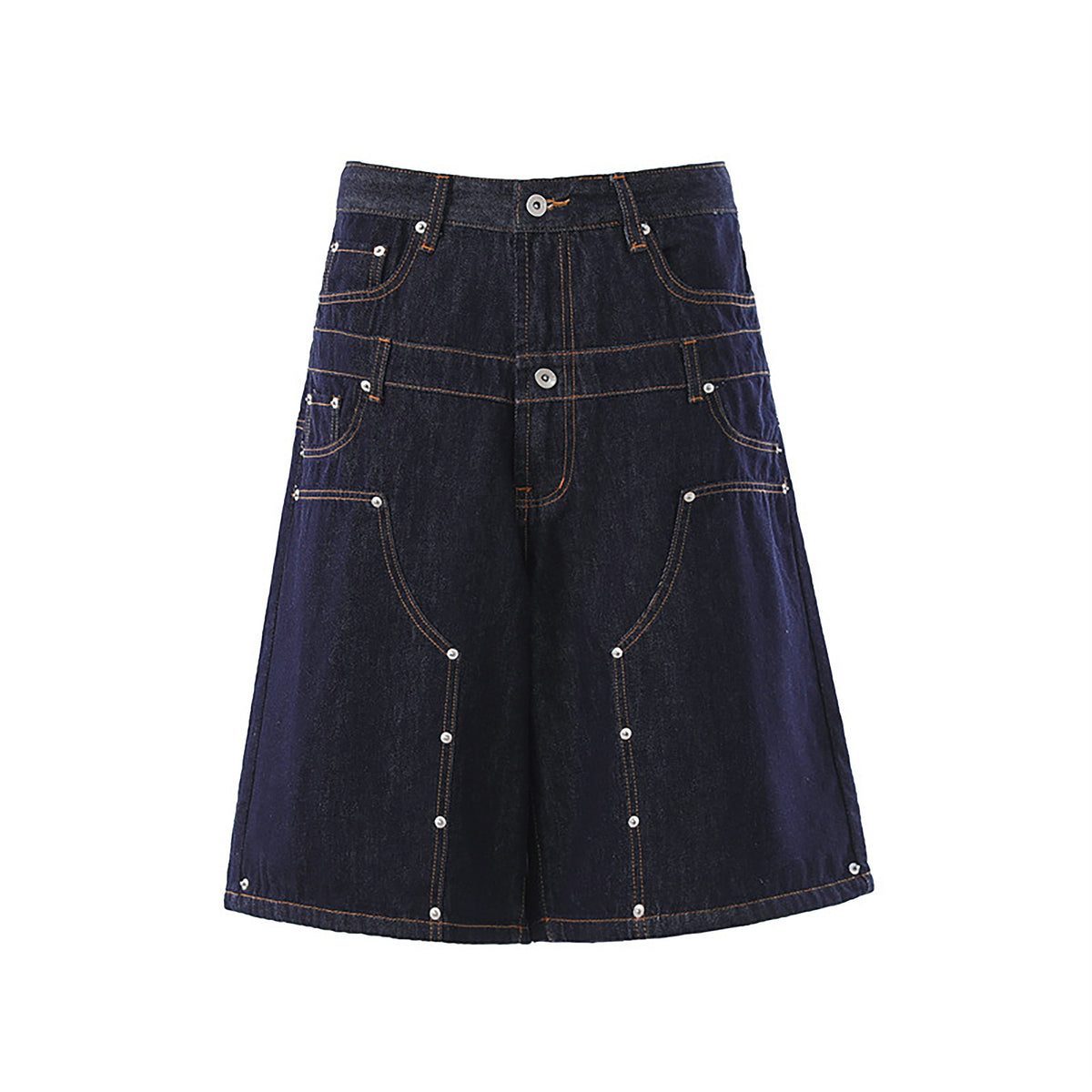 Street style double waistband studded denim two-piece set from Plush Fashion Hub, featuring trendy design and distressed details.