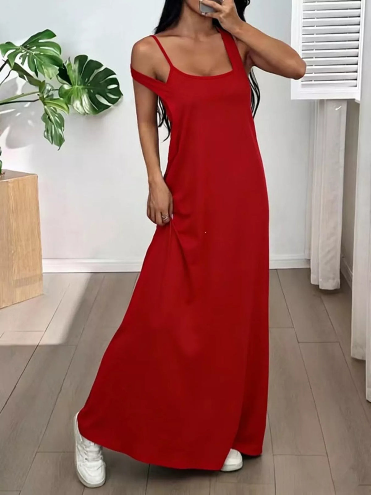 Plush Fashion Hub scoop neck cami and maxi dress set, two-piece summer outfit with lightweight fabric and stylish design.