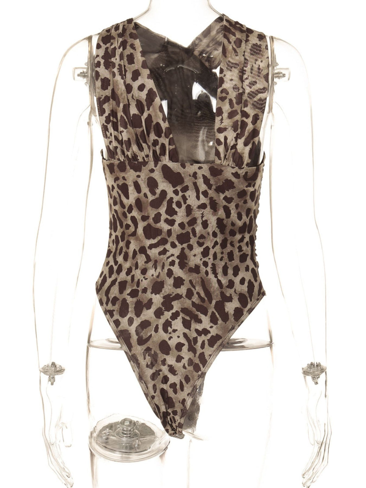 Leopard print asymmetrical ruched bodysuit from Plush Fashion Hub featuring a fitted design and stylish neckline.