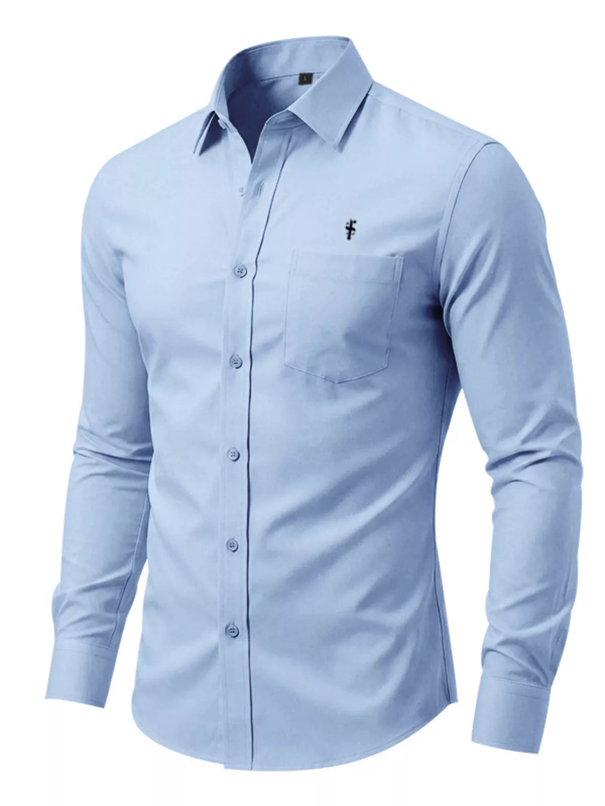 Men's slim fit button-up shirt by Plush Fashion Hub, full size plus size, styled on a model showcasing the shirt's fit and design.