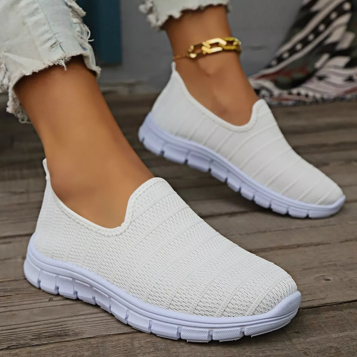 Women’s breathable mesh slip-on casual walking flats by Plush Fashion Hub, lightweight and comfortable shoe for everyday wear.
