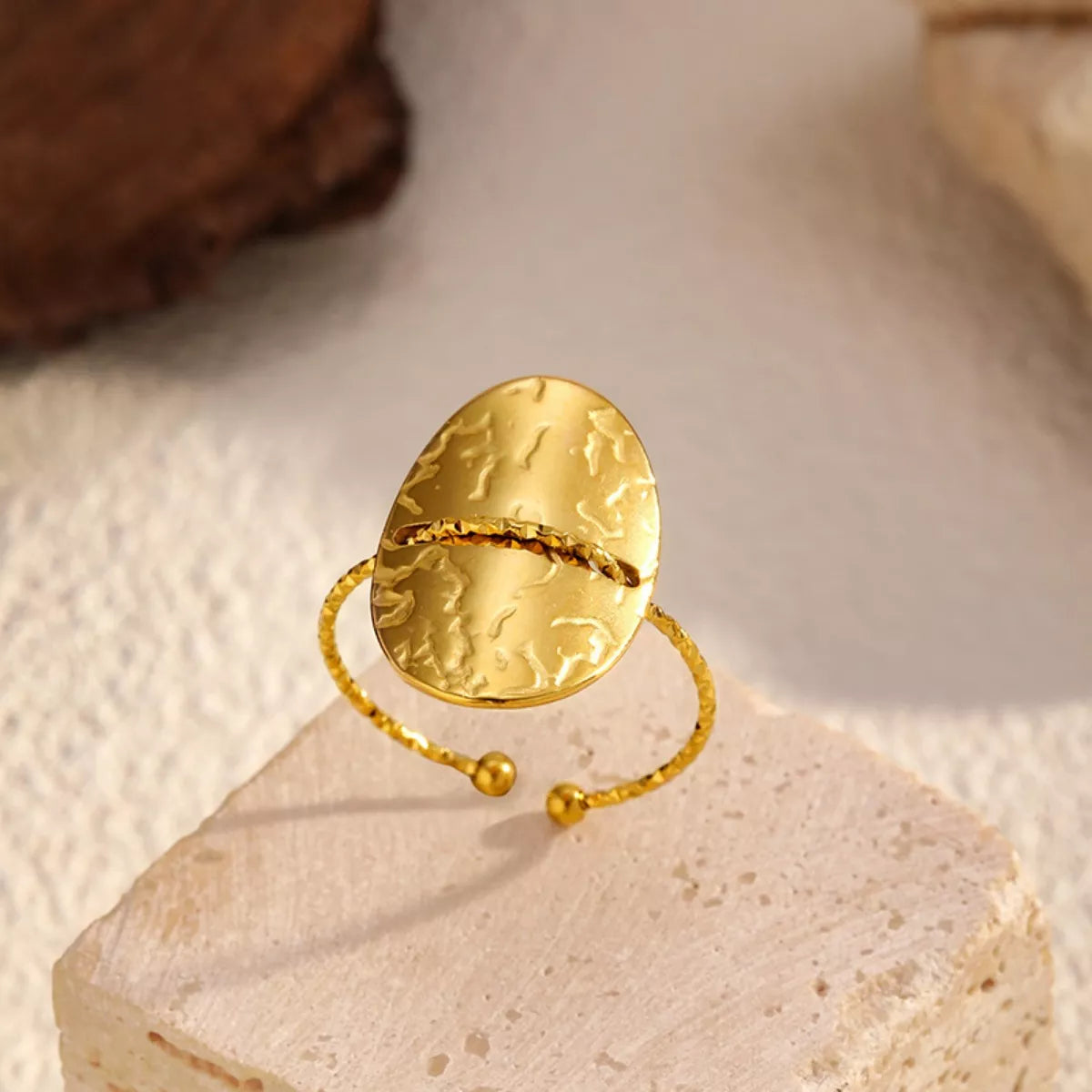 Hammered disc open ring by Plush Fashion Hub, featuring a textured metal design and adjustable open style.