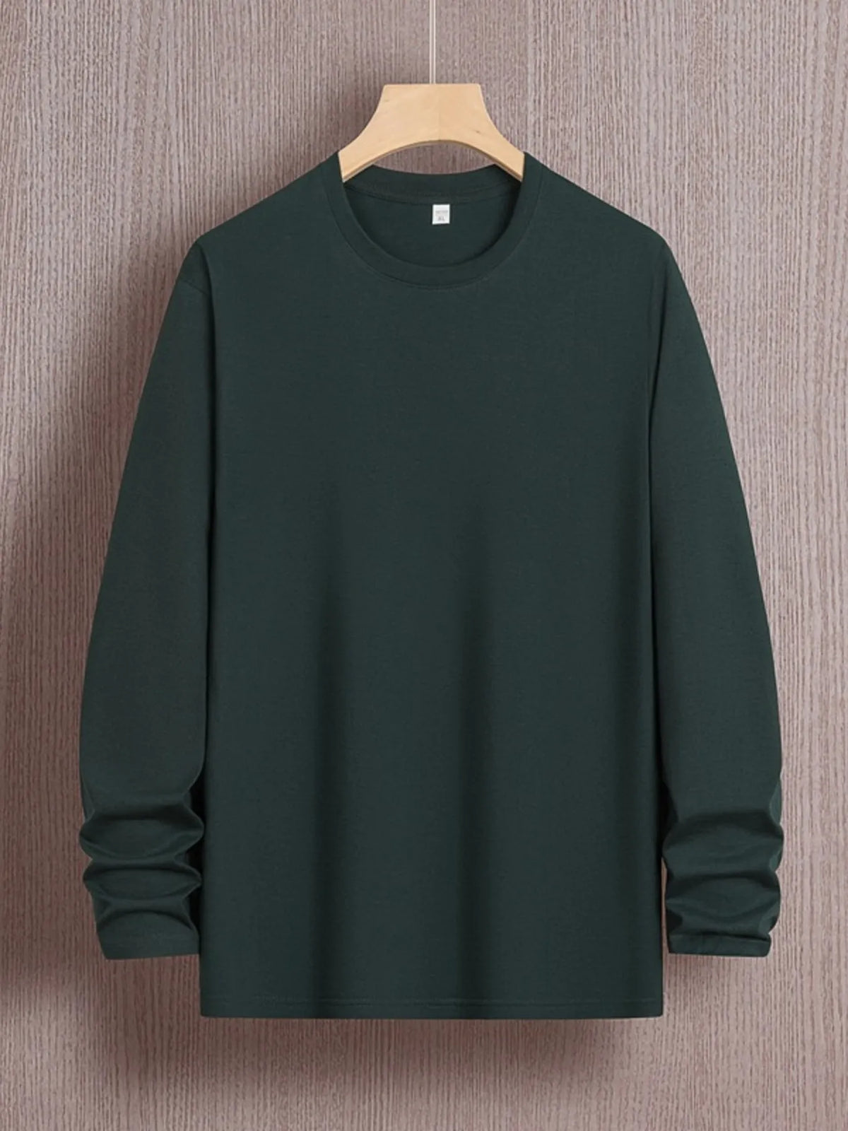Plus size men's round neck long sleeve T-shirt by Trendsi, navy blue, soft fabric, fitted style, casual wear for men.