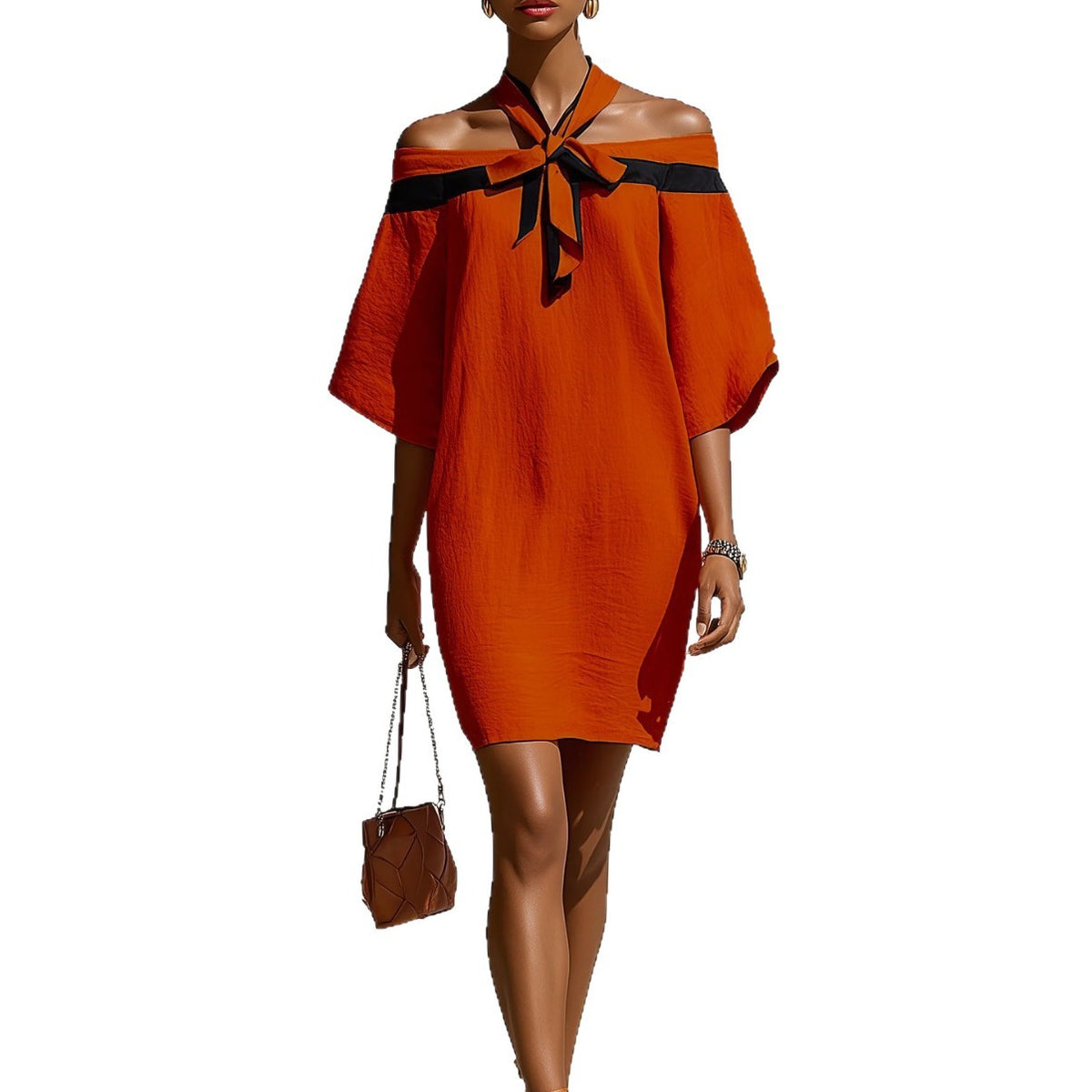 Elegant one-shoulder bow collar dress by eprolo featuring a stylish design and flowy fabric, perfect for formal occasions.