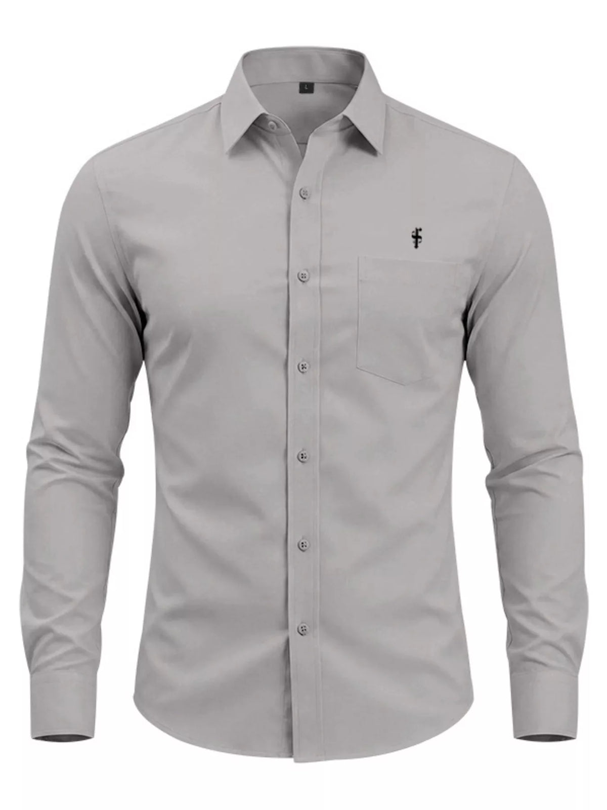 Men's slim fit button-up shirt by Plush Fashion Hub, shown in full size plus size, with classic collar and long sleeves.