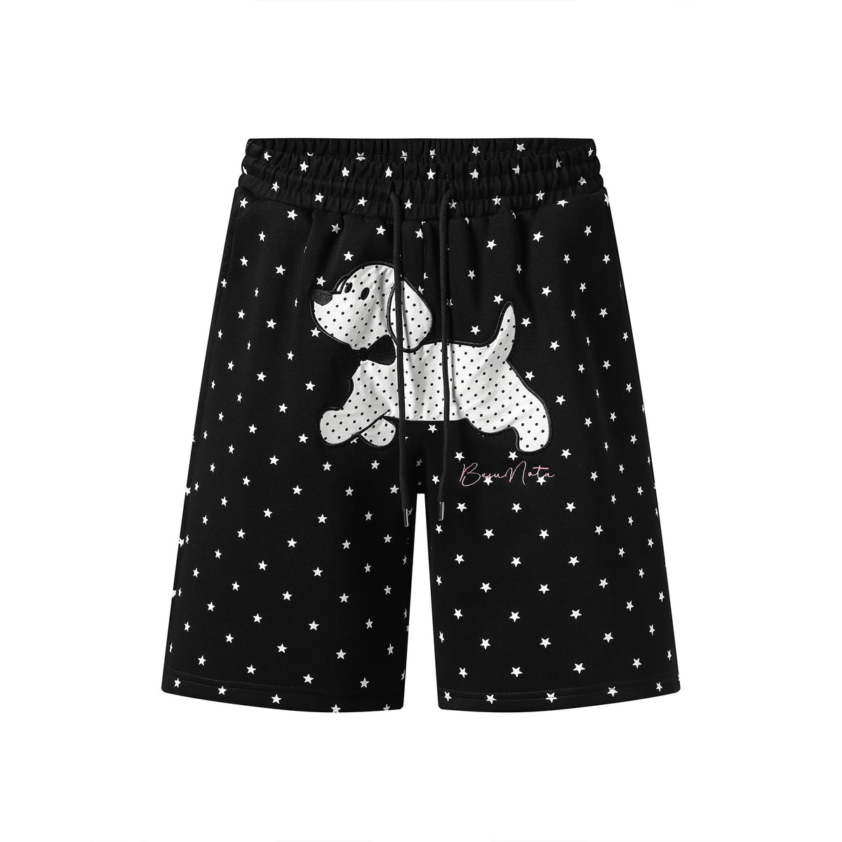 Soft and cute dog patch embroidered shorts by eprolo featuring playful dog design on lightweight fabric.