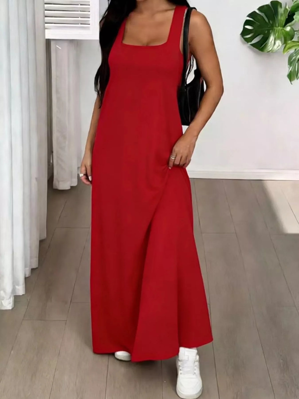 Plush Fashion Hub scoop neck cami and maxi dress set, two-piece women's outfit with sleeveless top and flowing skirt, stylish and comfortable.
