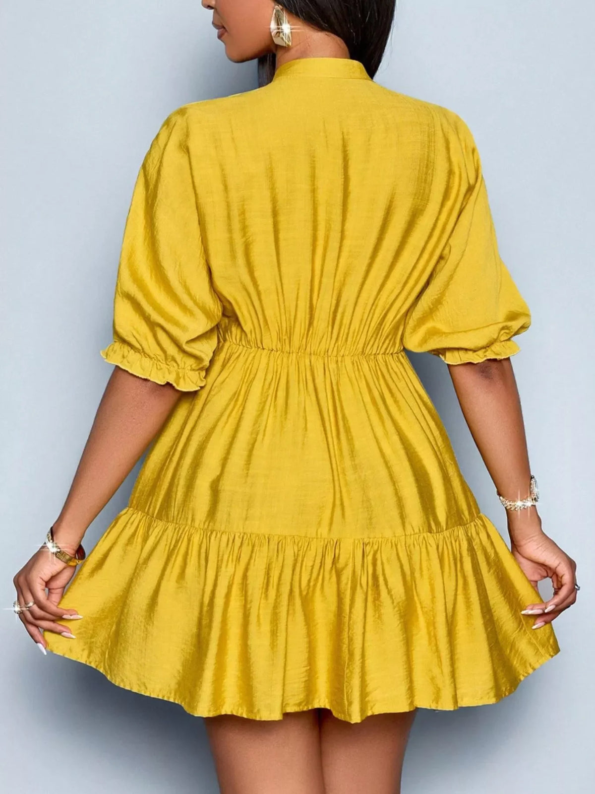 Notched half sleeve tiered dress by Plush Fashion Hub featuring a flowy, layered design in soft fabric.