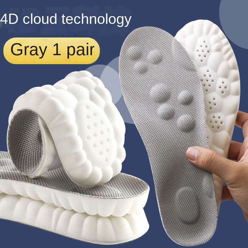 Gray and white shoe insoles featuring textured mesh top, bubble-patterned foam cushioning, and ventilation holes.