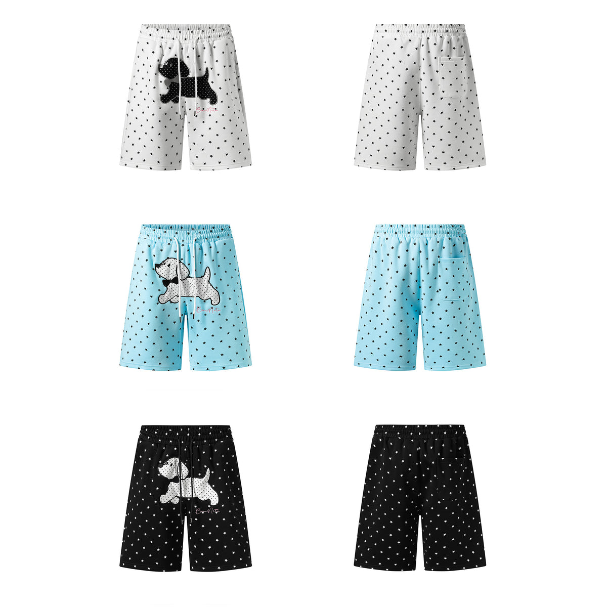Soft and cute dog patch embroidered shorts by eprolo featuring playful dog designs and comfortable fabric.