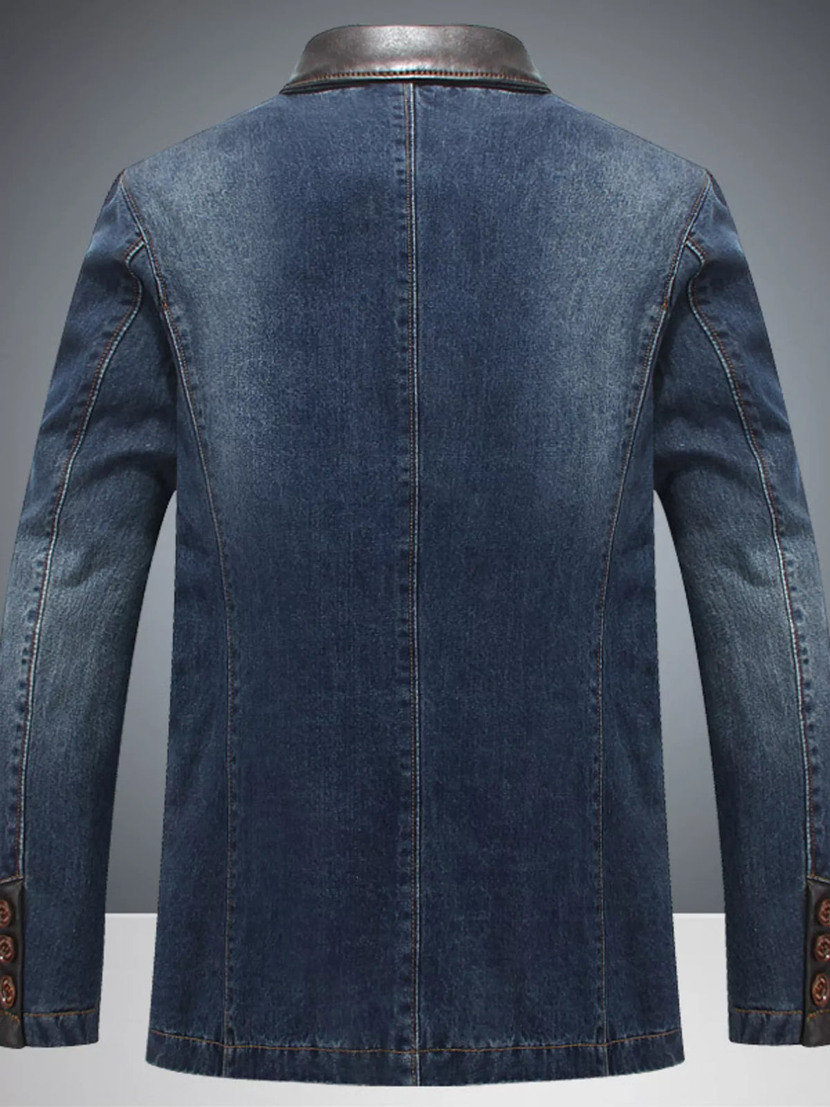 Men's plus size denim blazer with lapel collar and button-up front by Plush Fashion Hub, stylish men's denim jacket.