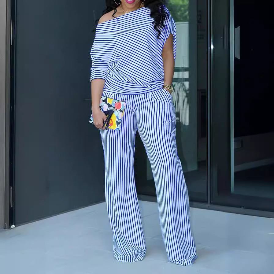 Asymmetrical off-shoulder two-piece top set by Plush Fashion Hub, featuring a stylish off-shoulder design and modern silhouette.