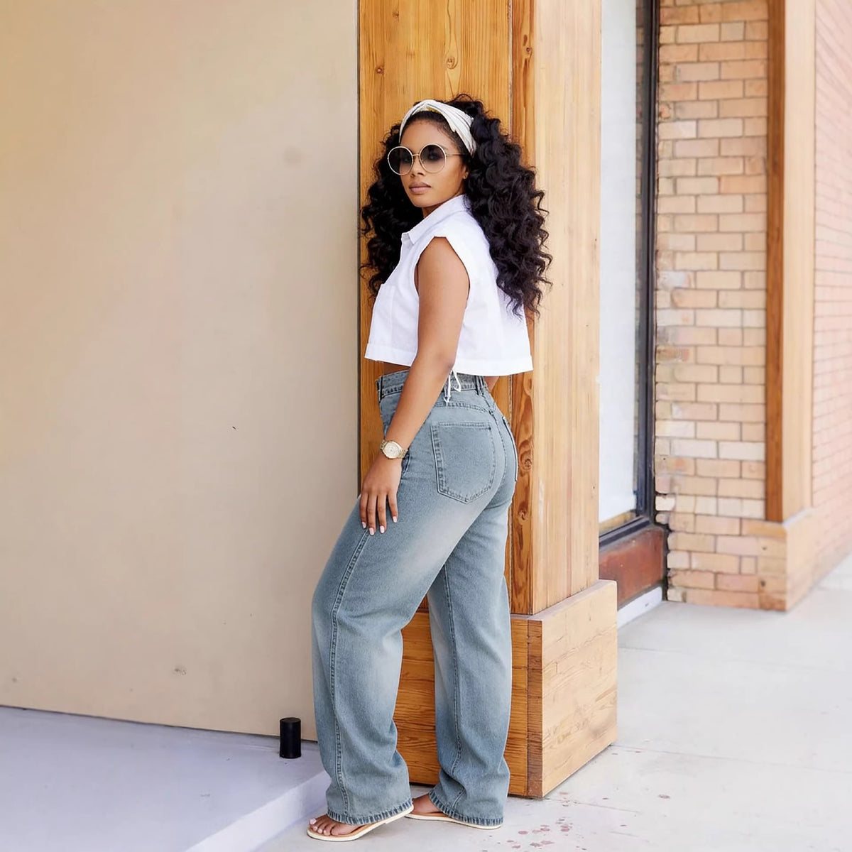 Eprolo street style distressed denim pants with multiple pockets, belt, and washed finish, designed for casual, trendy look.