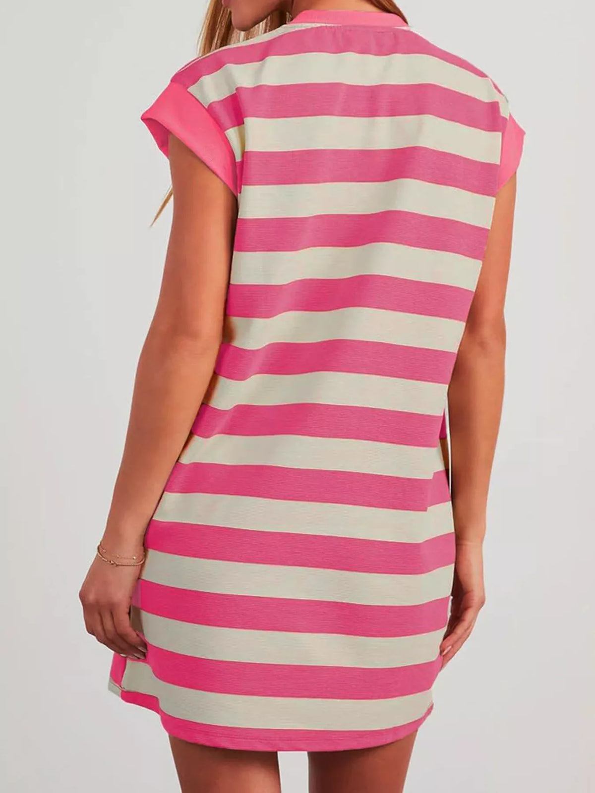 Plus size casual striped short sleeve mini dress from Plush Fashion Hub, featuring a comfortable fit and stylish design.