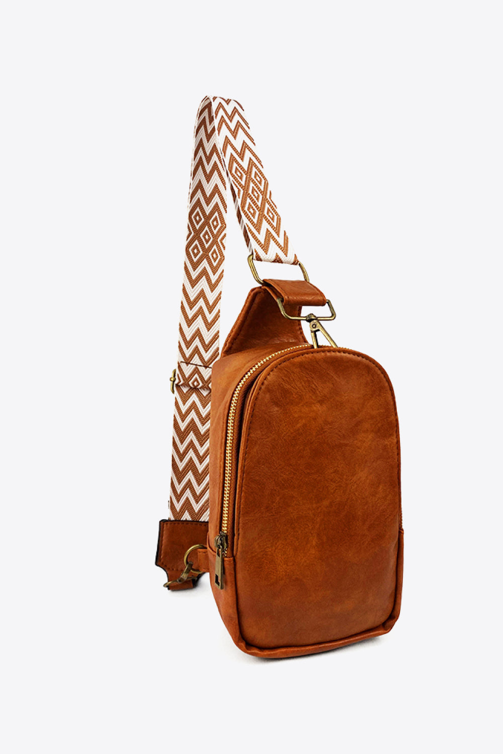 Adjustable strap PU leather sling bag with random pattern, trendy fashion accessory for casual or stylish outings.