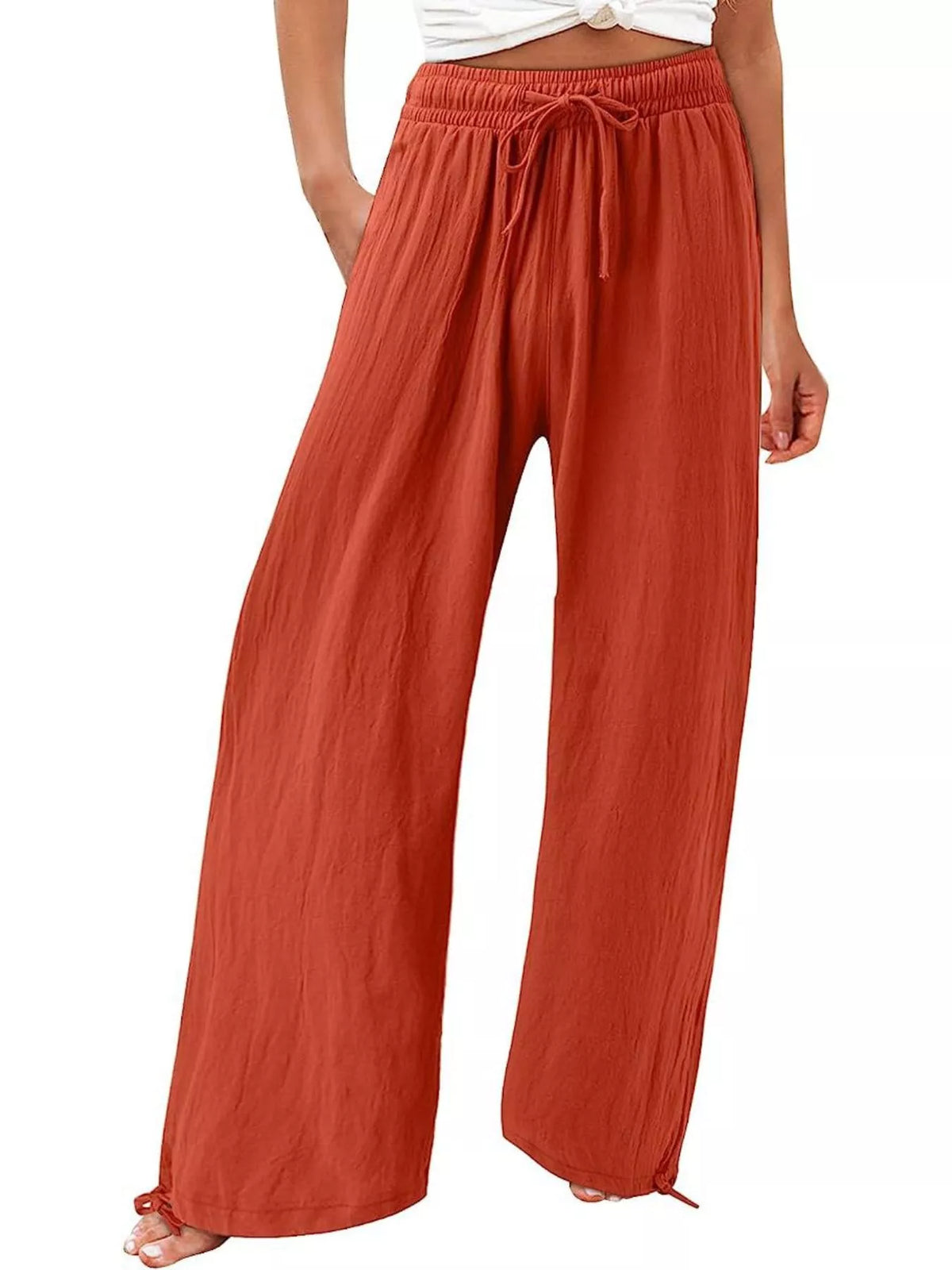 Plush Fashion Hub full-size wide-leg pants with drawstring waist, soft plush fabric, and comfortable plus-size fit.