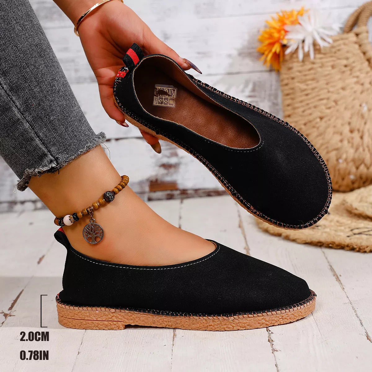 Round toe slip-on flats by Plush Fashion Hub featuring a sleek design and comfortable fit, perfect for casual or office wear.