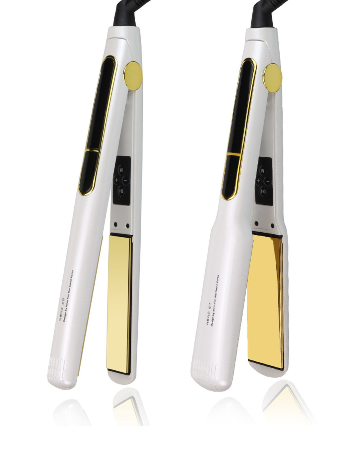 Professional Plush Fashion Hub 2-in-1 hair straightener and curling iron with ceramic plates and digital display.