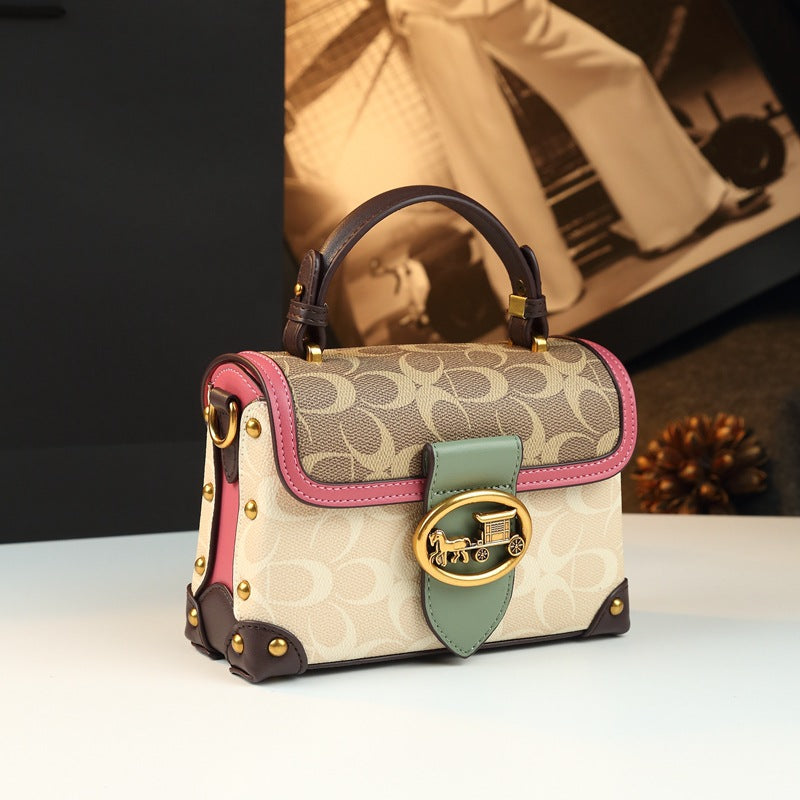Magenta leather small square crossbody bag for women with adjustable strap, stylish accessory from Plush Fashion Hub.