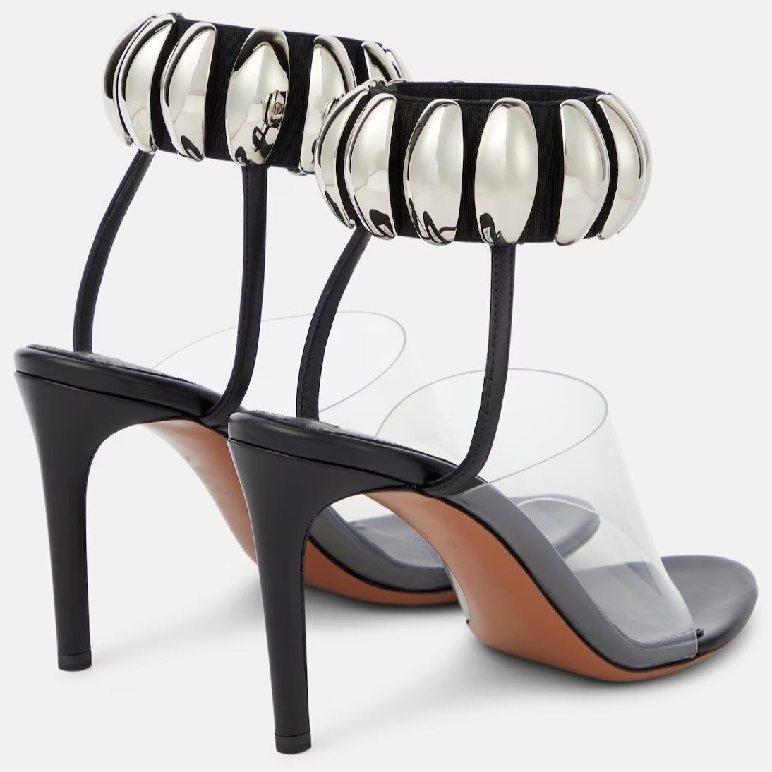 Clear buckle open-toe stilettos heels by Plush Fashion Hub featuring transparent straps and a sleek high heel design.