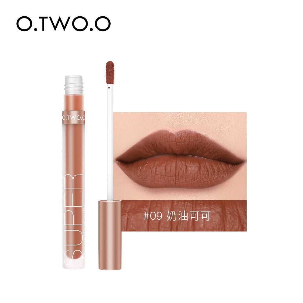 Brown matte liquid lipstick tube with applicator and lip swatch marked #09.