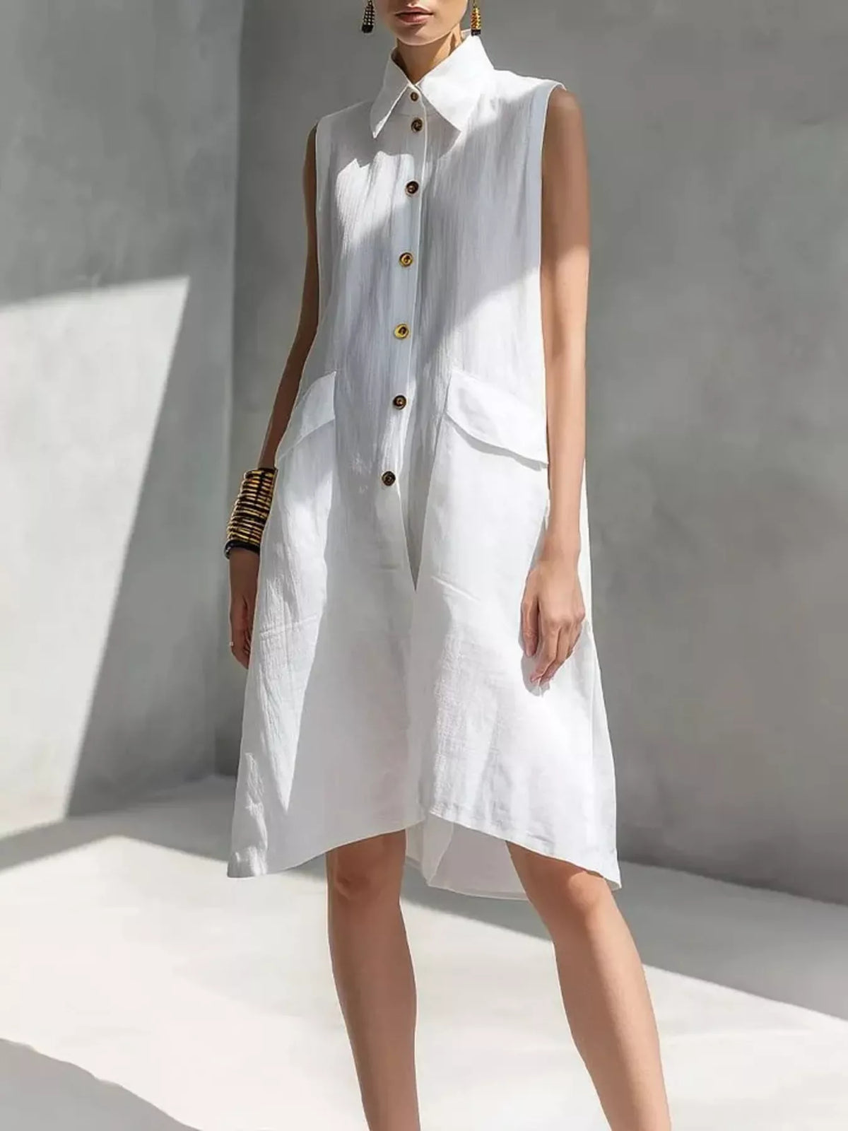 Plus size sleeveless button front dress by Plush Fashion Hub, featuring a stylish full-size dress with a flattering fit.
