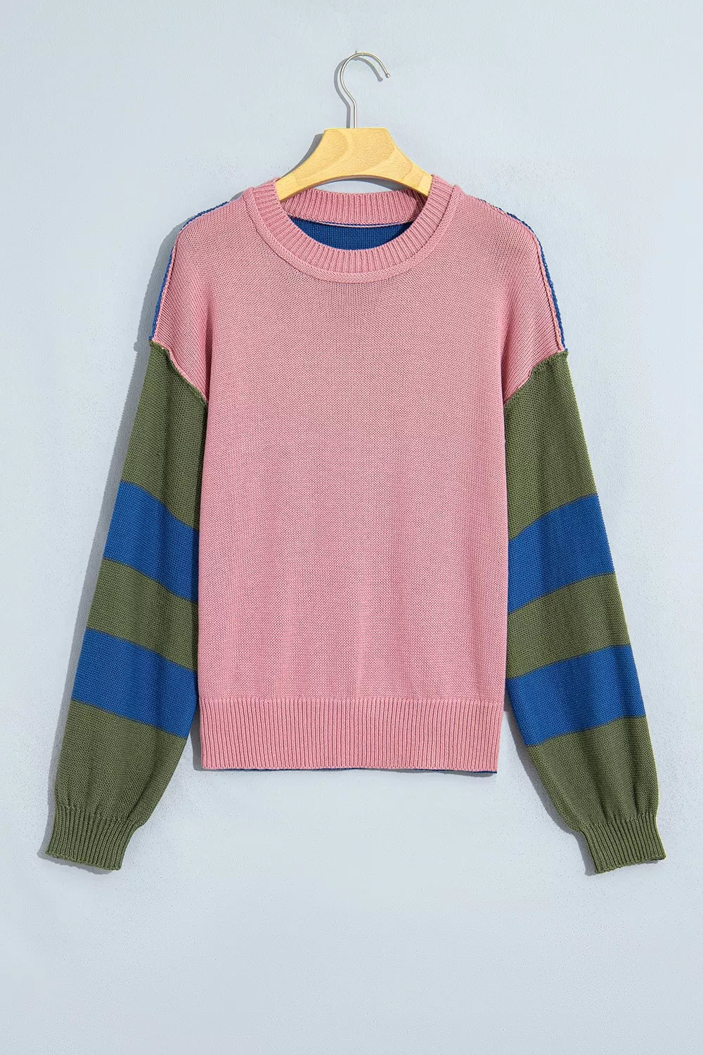 Colorful Western colorblock patchwork striped long sleeve sweater by Trendsi, featuring vibrant multicolour design and cozy fit.
