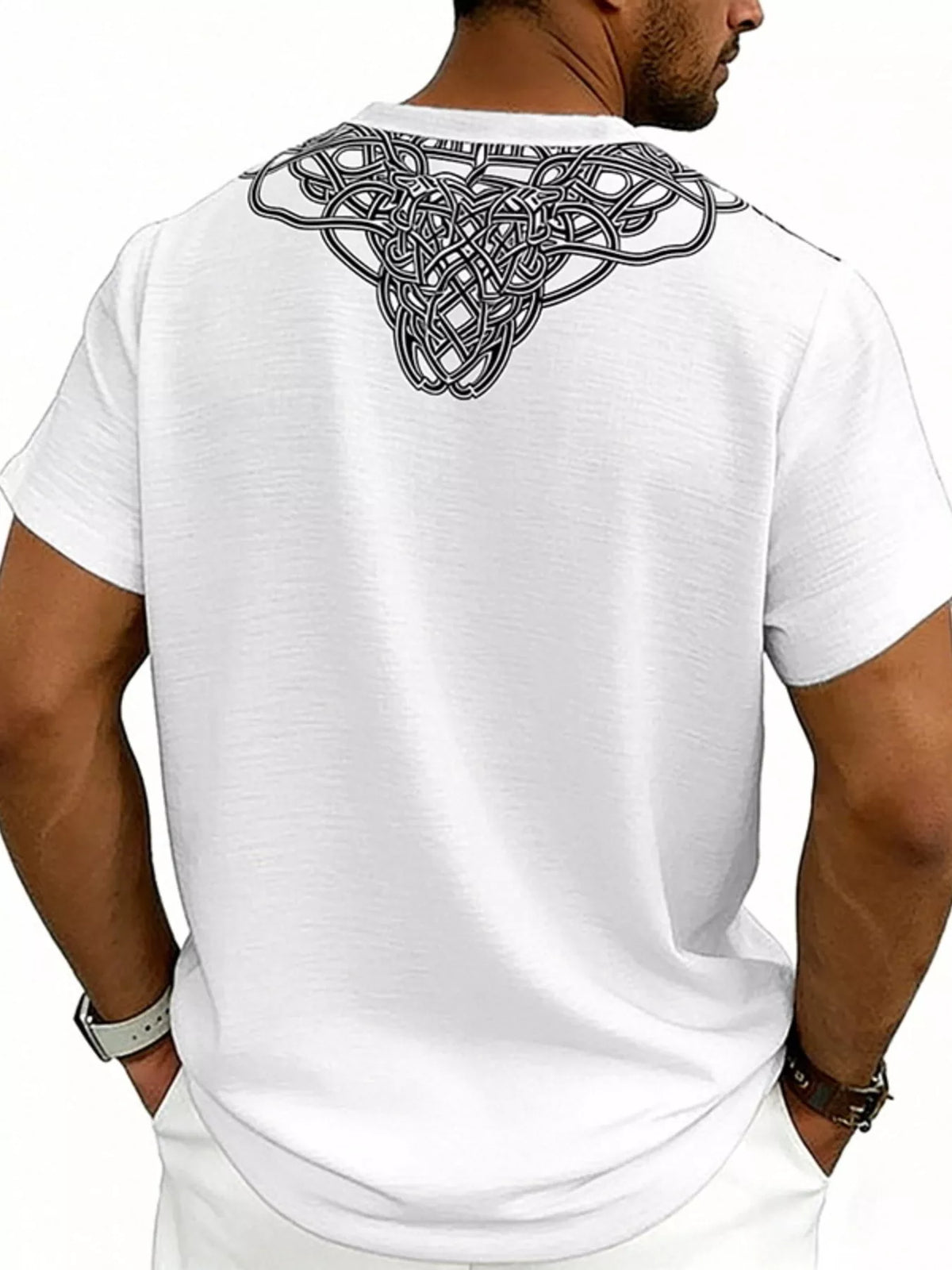 Men's plus size printed notched short sleeve blouse by Plush Fashion Hub, featuring a stylish design and comfortable fit.
