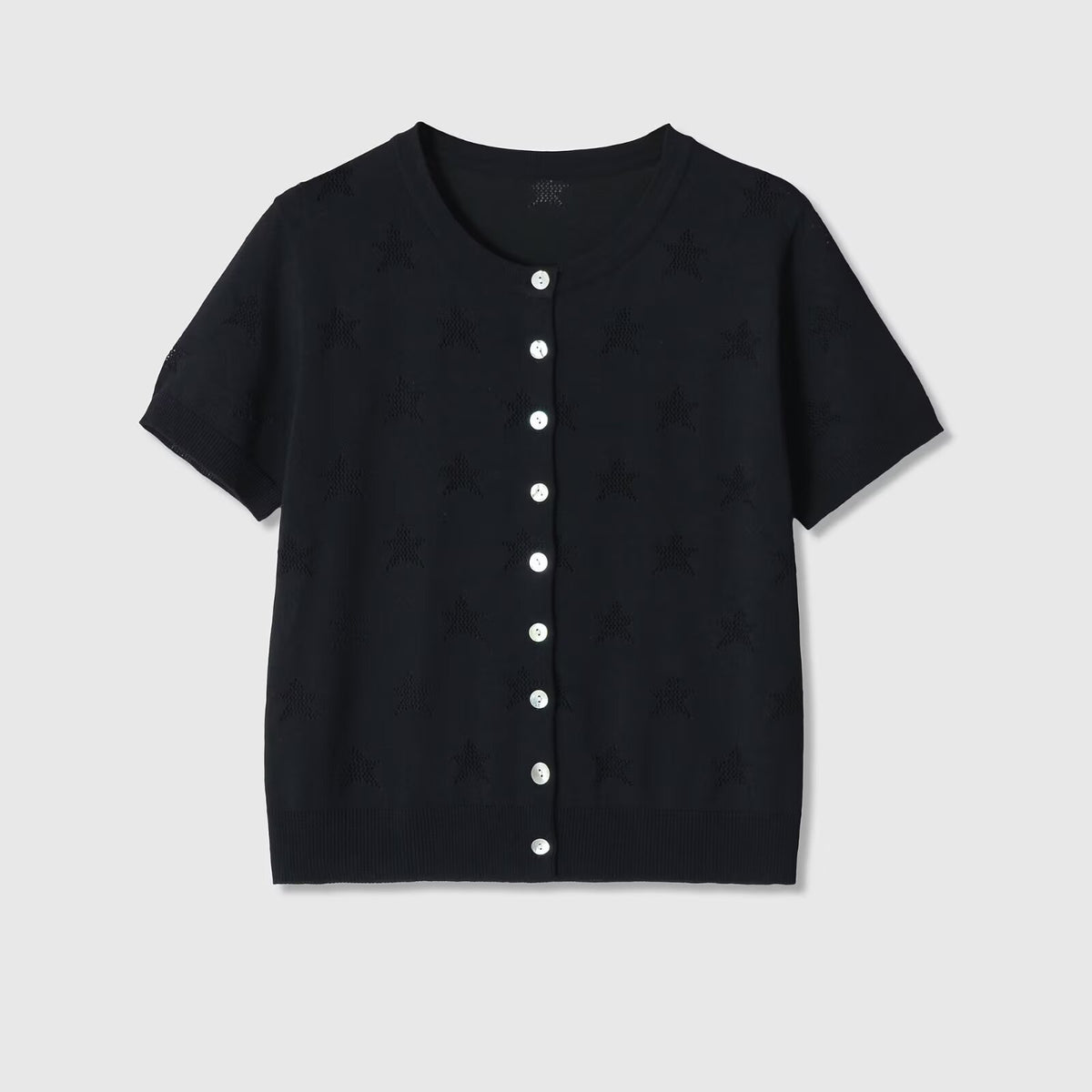 Eprolo round neck star hollow short-sleeved knitted jacket, lightweight design with star pattern, perfect for casual wear.