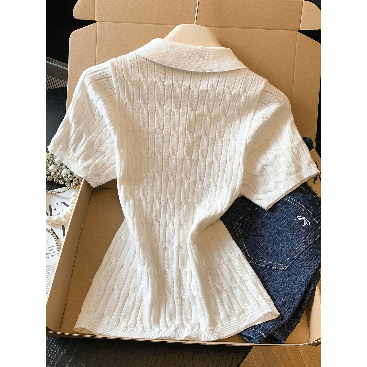 Eprolo women's look polo neck knitted top featuring a classic fit and ribbed texture, ideal for casual or layered outfits.