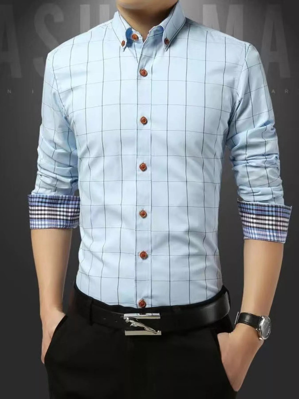 Men's plus size plaid button-down shirt by Plush Fashion Hub, featuring a classic design with a collar and long sleeves.