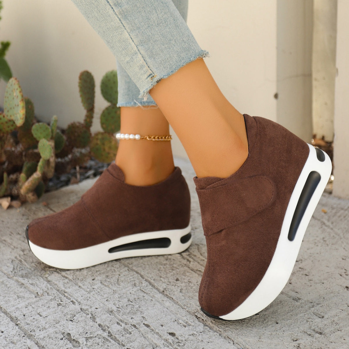Women’s round toe platform sneakers by Plush Fashion Hub, mid-heel casual shoes with stylish design and comfortable fit.