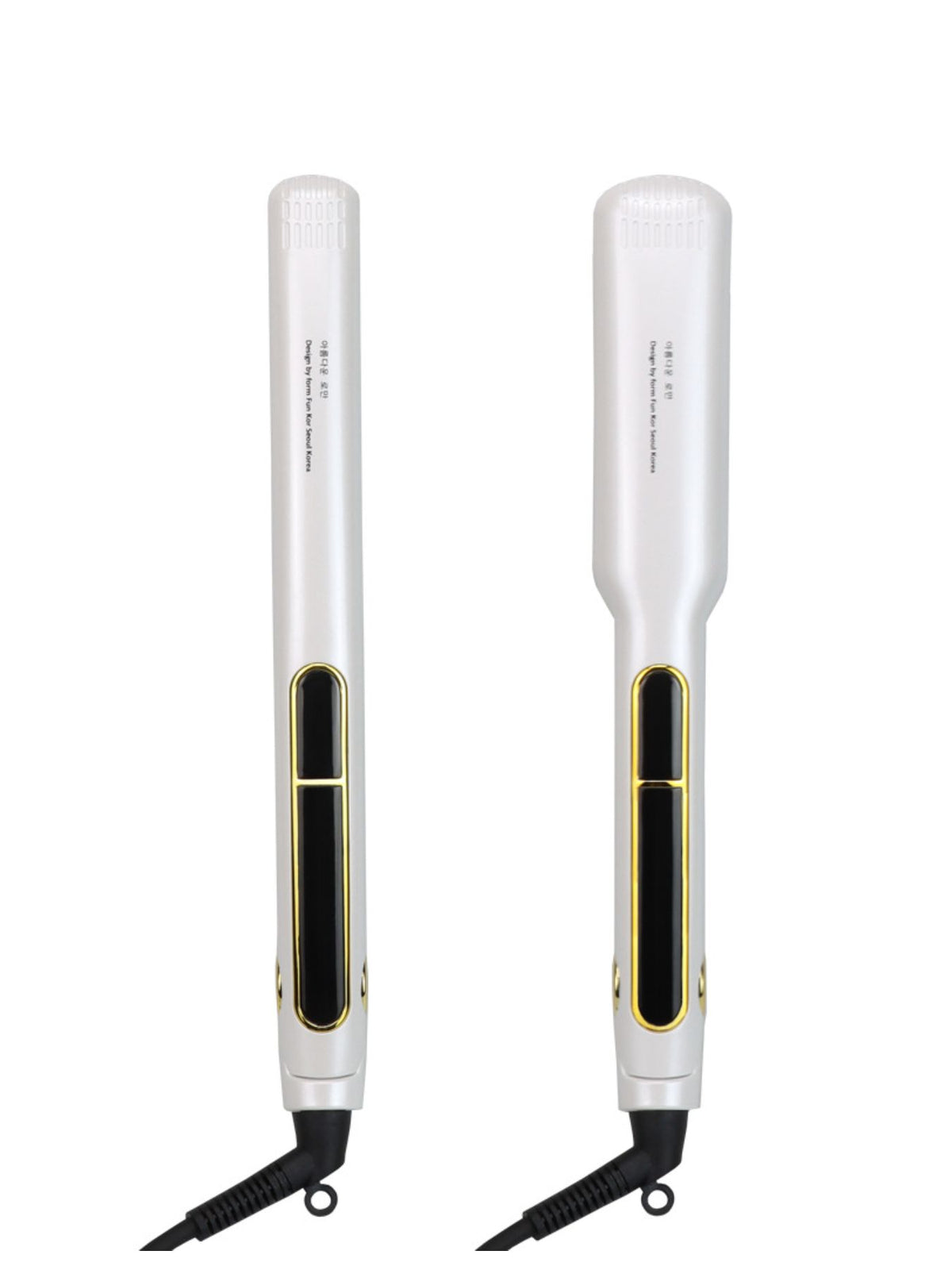 Plush Fashion Hub professional 2-in-1 hair straightener and curling iron for versatile styling, shown with sleek black design.