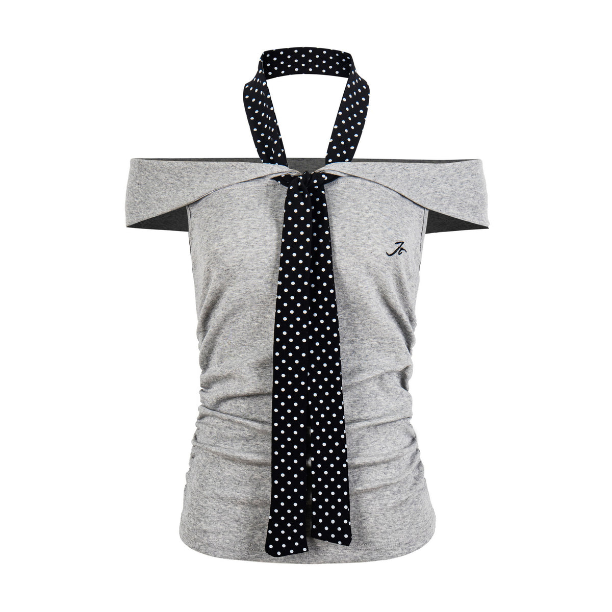 Off-shoulder women’s fitted slim T-shirt with pleated embroidery and short sleeves, stylish top by eprolo.