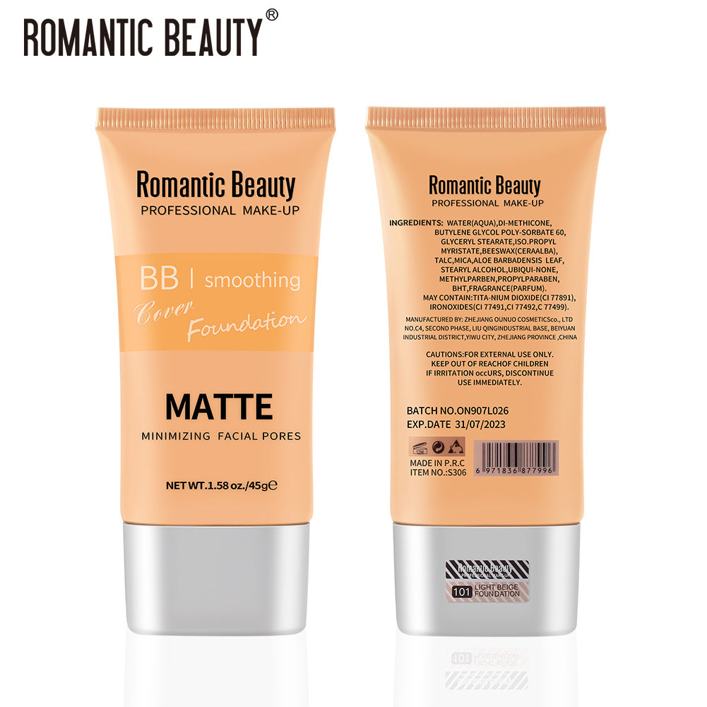 Two peach-colored plastic cosmetic squeeze tubes, front and back, with silver caps and black text.
