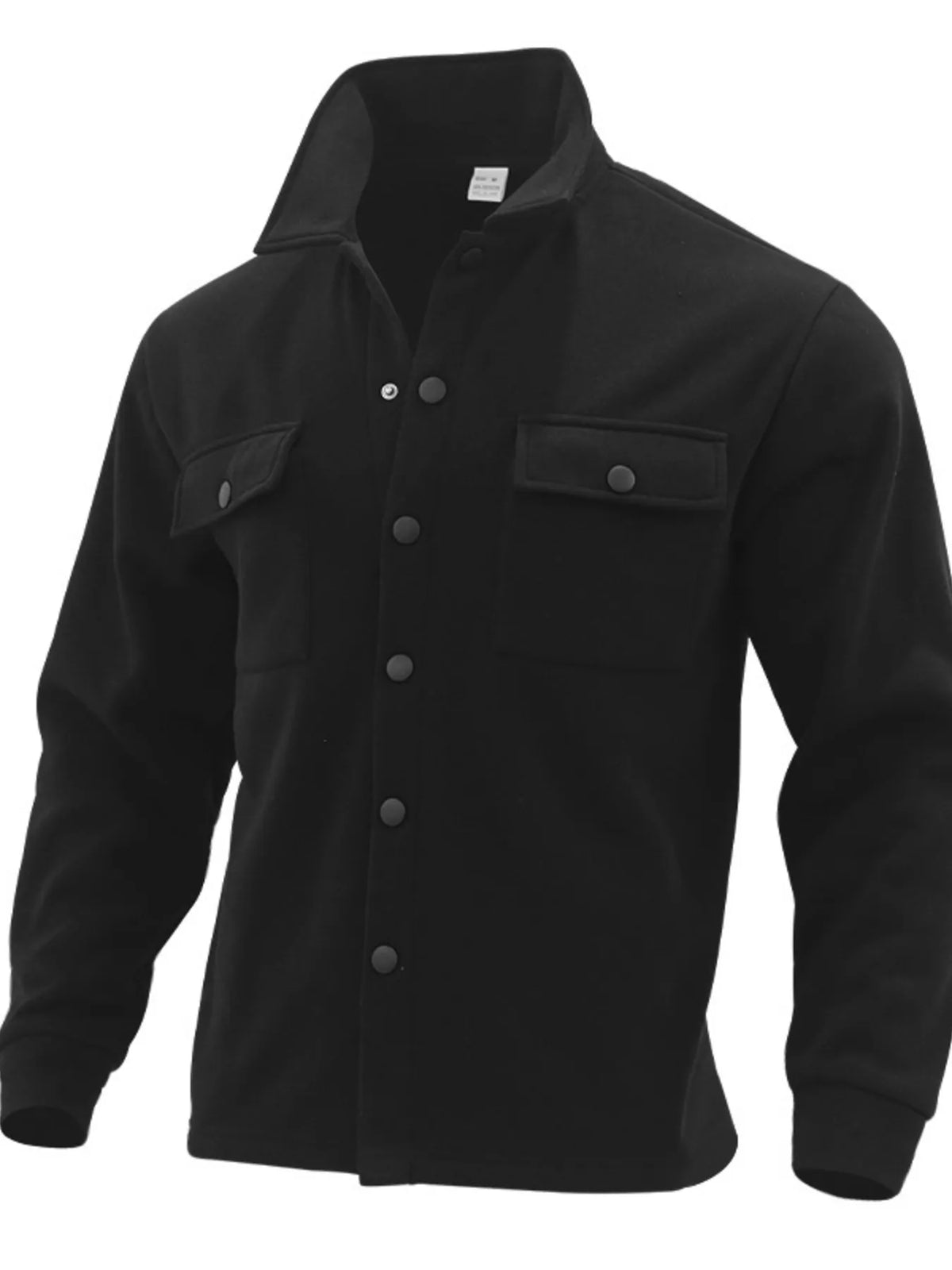 Plus size men's button-up long sleeve jacket by Trendsi, featuring a full-length design with a classic collar and front button closure.