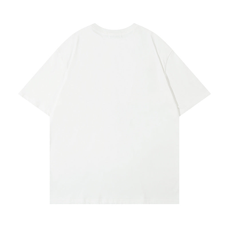 Short sleeved eprolo shirt with starry letter print design, featuring a casual fit and celestial-themed pattern.