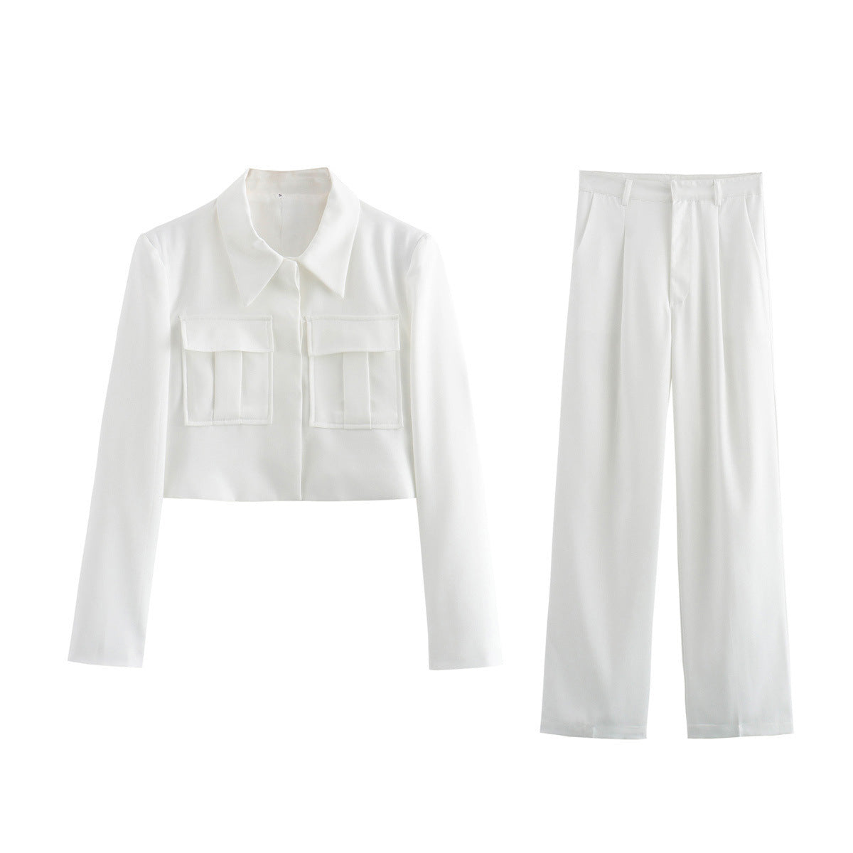 Women's fashion short jacket and long pants pant suit by eprolo, stylish and modern outfit for women.