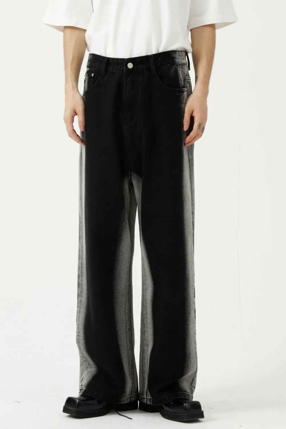 Plush Fashion Hub side contrast jeans with front and back pockets, slim fit design, and stylish contrasting side panels.